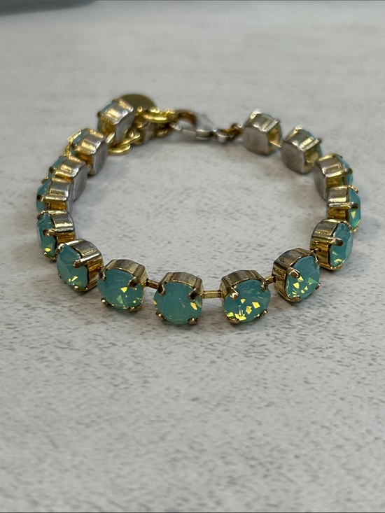 Realia by Jen Jewelry - Gold Tennis Bracelet with Aqua Green Opal Crystals *See details on condition
